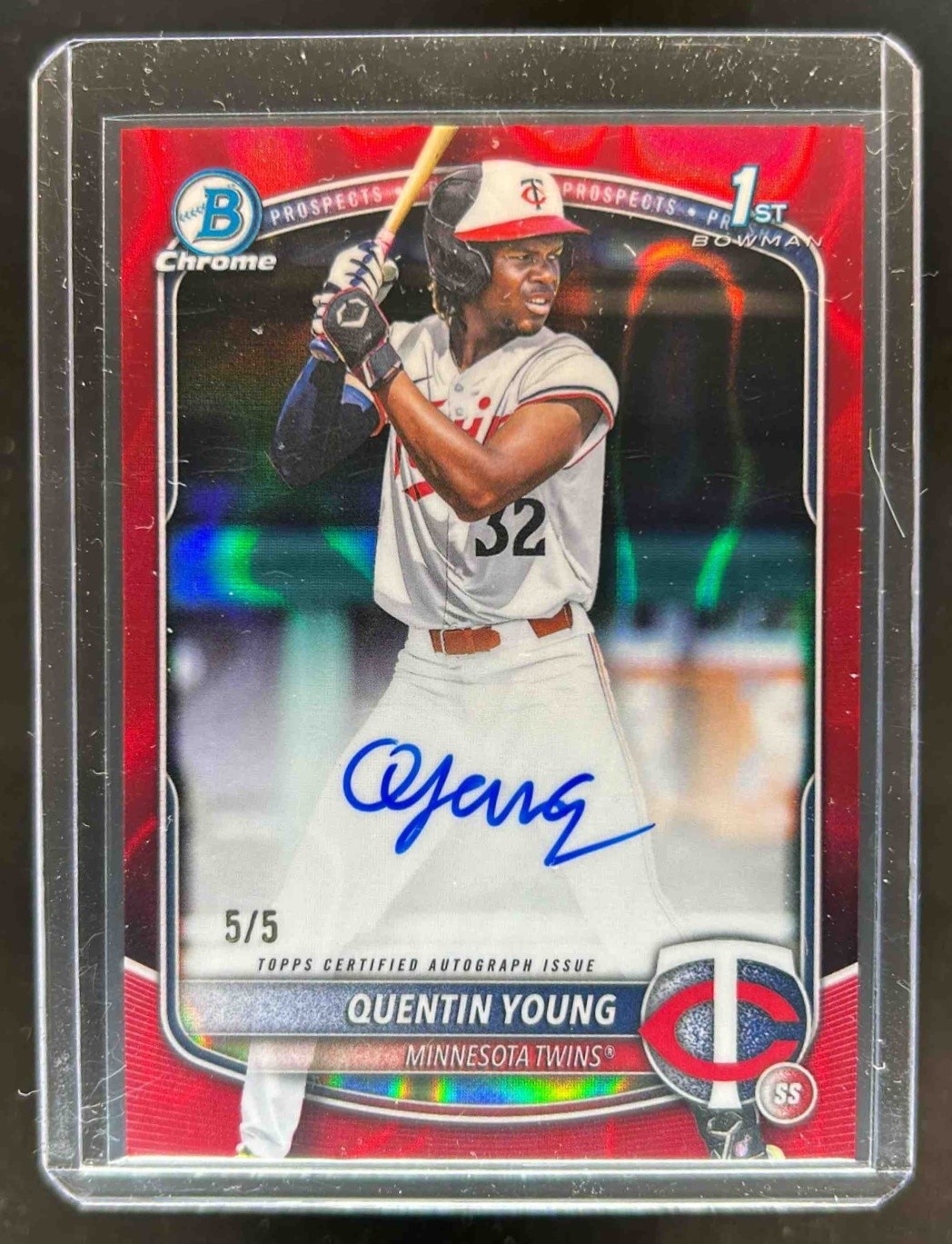 2025 Bowman Draft Quentin Young Chrome Auto Red Lava Refractor 1st #/5 Twins