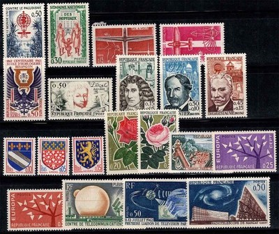 Frankreich 1962 postfrisch ** 80% berühmte Figuren, Weltraum, Wappen, Blumen