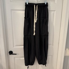 Sweatpants Women's Sz S High Rise Jogger Dark Gray Cargo Pockets Oversized Comfy