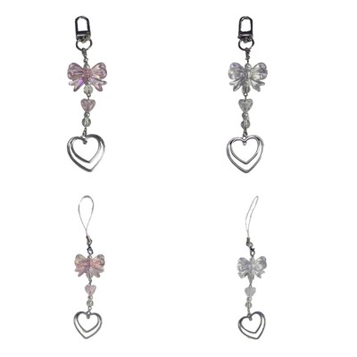 Stylish Phone Chain Bowknot Heart Keychain for Women Bow Pendant String Straps