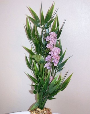 12'' MIXED  Regular-Leaf plastic BAMBOO PLANTS & silk FLOWER, Stone base, Goldfis