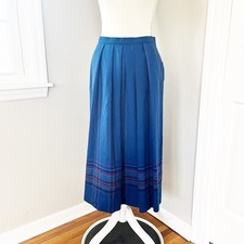Pendleton Vintage 50's Blue  Purple Wool Plaid Pleated Long Skirt