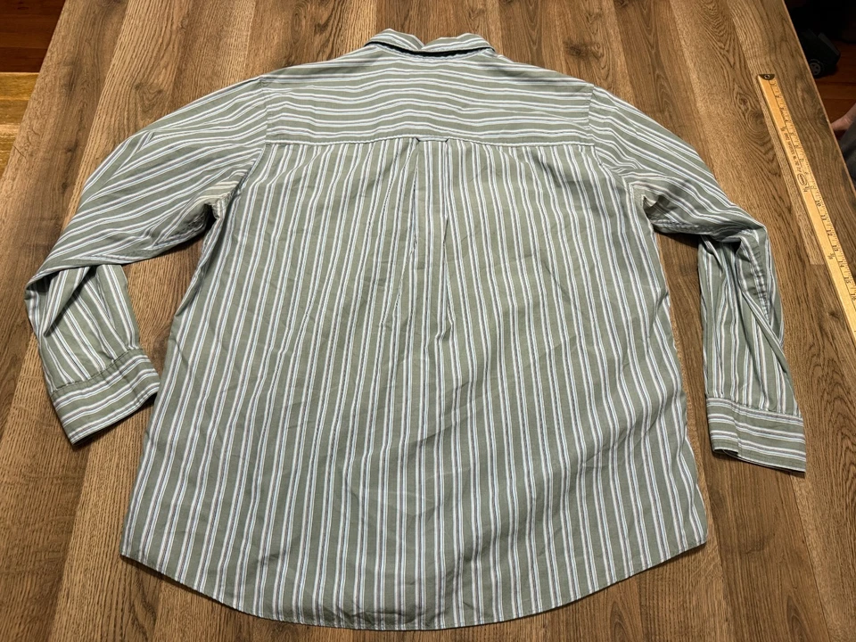 CHAPS Shirt Men's Size XL Green Blue White Stripe Long Sleeve Button Up Shirt - Image 2 of 4