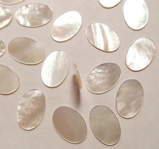 12 Vintage Genuine Mother Of Pearl Shell 14x10mm. Oval Plaque Cabochons E588