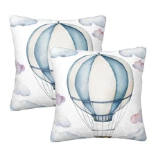 Watercolor Hot Air Balloon and Clouds Throw Pillow Covers 18 X 18 Inch Decora...