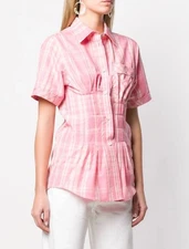 ISABEL MARANT cotton blend pink plaid top shirt blouse size 10 US 42 FR EUC!