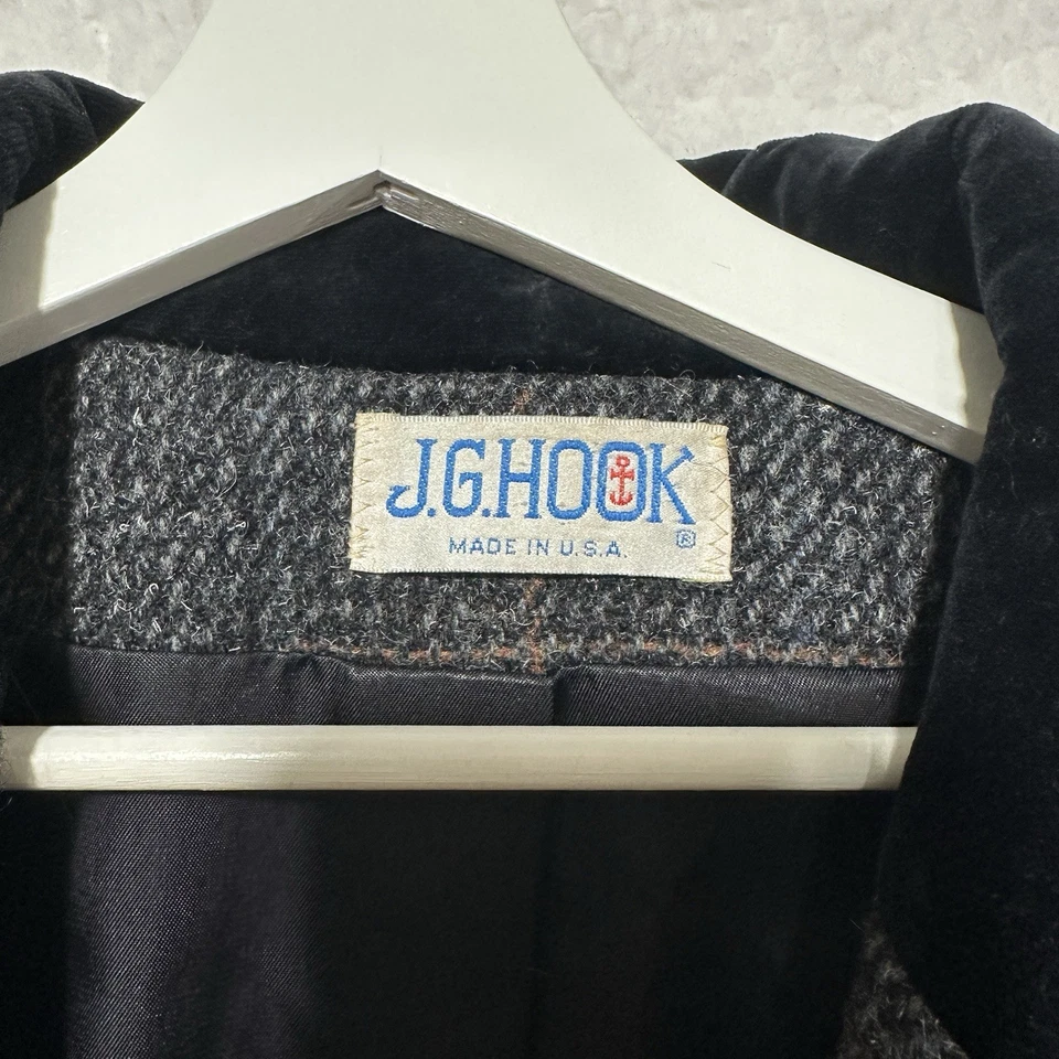 Casaco vintage J.G.HOOK xadrez cinza peito duplo 100% lã tamanho G, GG? Fabricado nos EUA - Imagem 3 de 4