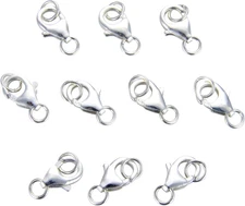 10 Sets Fine 925 Sterling Silver Safety Lobster Claws Clasp with Closed Jump Rin