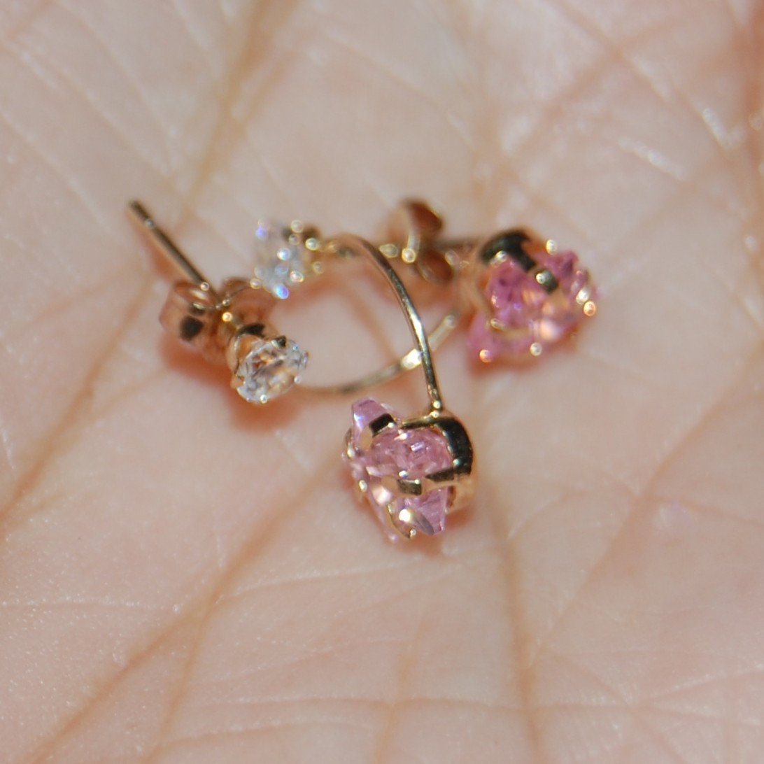 10K Solid Yellow Gold Studs Climber Earrings Cubi… - image 4