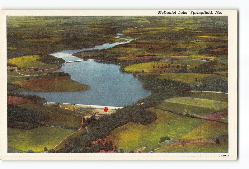 Springfield Missouri MO Postcard 1946 McDaniel Lake Aerial View