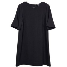 Madewell Shift Dress Size S Black Flutter Sleeve Round Neck Mini LBD H2281