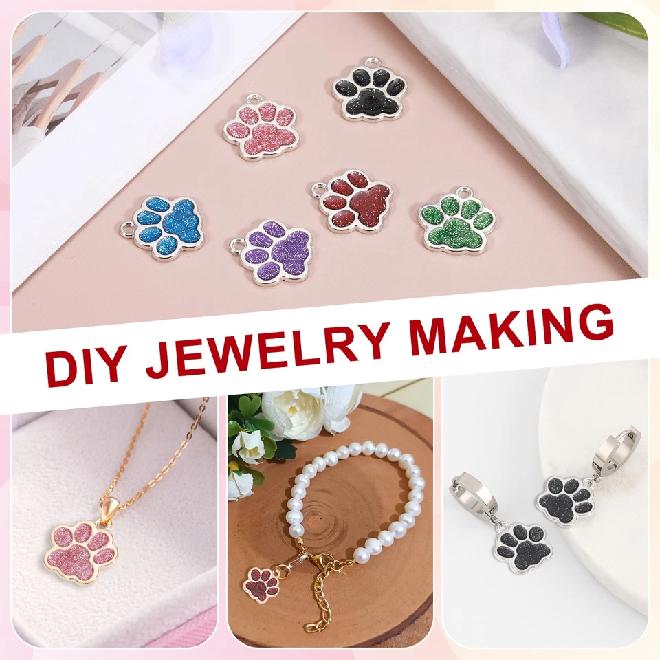 Эмалевые шармы с принтом лап и блестящей пудрой, 50 шт. (Золотой тон/Синий) - Изображение 4 из 4