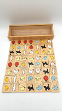 Vintage Painted Wooden Animal  Insects Dominoes Set of 28 in Wood Slide Box