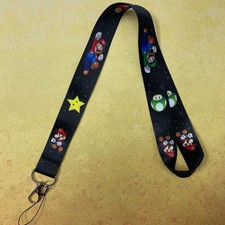  2 SUPER MARIO LANYARD BLACK NEW KEY CHAIN WITH CLASSIC DESIGN FREE SHIPPING
