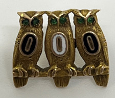 Order of Owls OOO Screwback Pin Fraternal Vintage Rare Green Eyes 1900 's Vtg