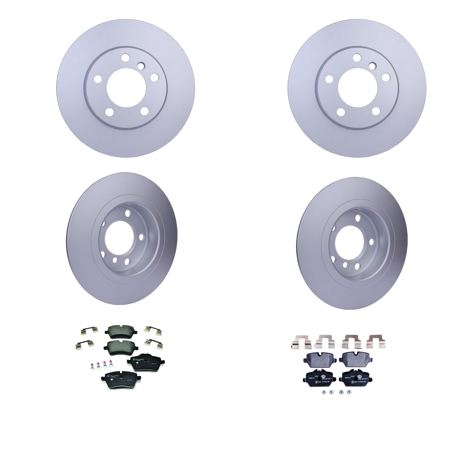 Hella Front and Rear Rotors Low-Met Disc Brake Pad Kit For R60 Cooper Countryman