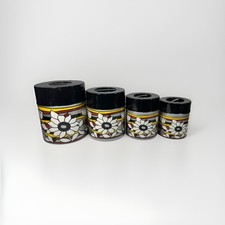 Vintage Canisters Black Silver Yellow  Flower...
