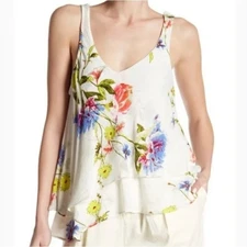 Free People Floral Crinkle Gauze Cami Tank Top M Boho Festival Fairy Feminine