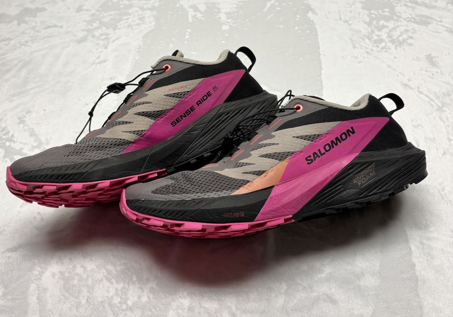 Scarpe da trail running Salomon Sense Ride 5 da donna taglia 10 5 grigio rosa scarpe da trekking