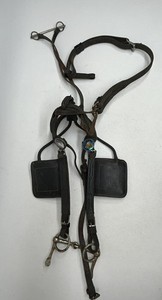 Vtg Leather Horse Harness Driving Headstall Blinders With 2 Bridle Rosettes