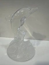 Cristal d'Arques France Glass Dolphin In Waves Sculpture Clear Lead Crystal