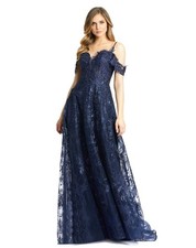 NWT MAC DUGGAL Sz 4 Embellished Cold Shoulder Sweetheart Gown Navy 20287 $598