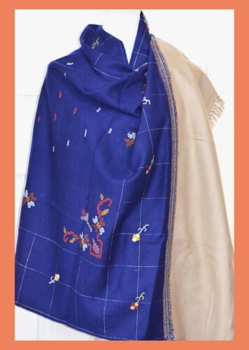 Hand loomed Wool Blend Big Large Shawl Wrap Navy Blue Color from India!