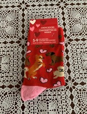 Dog Breeds Themed Ladies Crew Socks Red Pink Heart Corgi Dachshund Brand New NWT