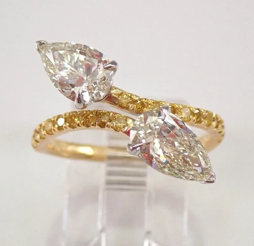3.50Ct Pear Cut Real Moissanite Bypass Engagement Ring 14K Two Tone Gold Plated