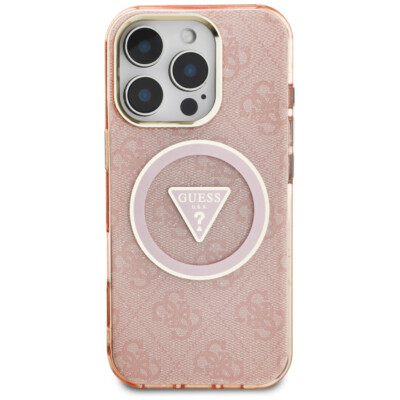 Guess iPhone 16 Pro Max Hülle Case Cover MagSafe 4G Glitter Triangle Buttons