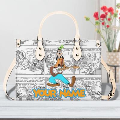 Personalized Goofy Luxury Women PU Leather Handbag, Cartoon Dog gift, gift for