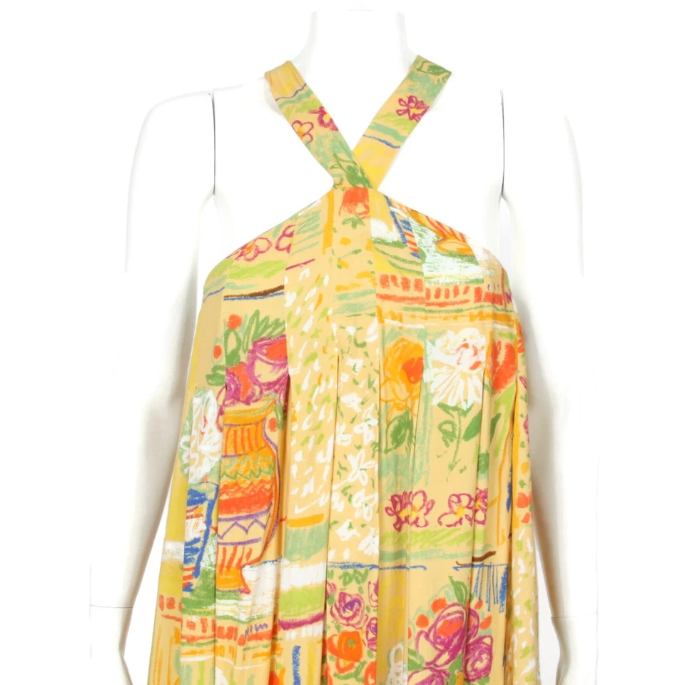 Vestido Collina Strada talla M lúdico crayón arte amarillo floral maxi rayón - 902 Foto 2 de 4