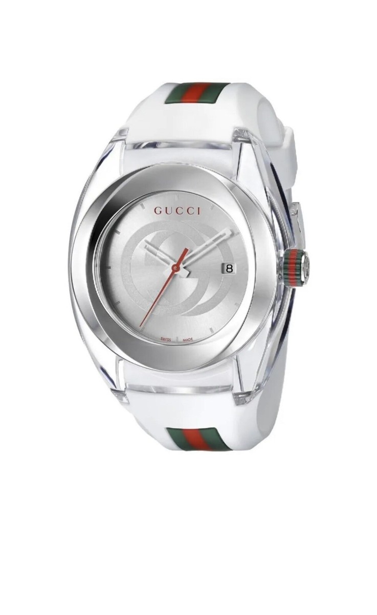 gg【AVALANCHE 2FACE Silver925 】 Gucci YA137102 Chronograph Unisex Silicone Strap Watch - Silver