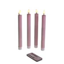 LED-Stabkerze 4er Set Fernbedienung Timer dimmbar Echtwachs 24,5 cm Rosa NEU!