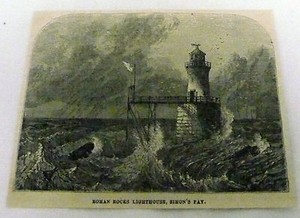 1876 magazine engraving ~ ROMAN ROCKS LIGHTHOUSE, Simon's Town