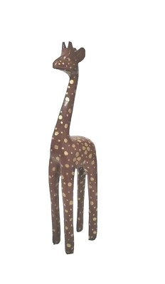 #ad Wooden Giraffe Statue 16quot; African Folk Art Brown with Gold Spots $29.85