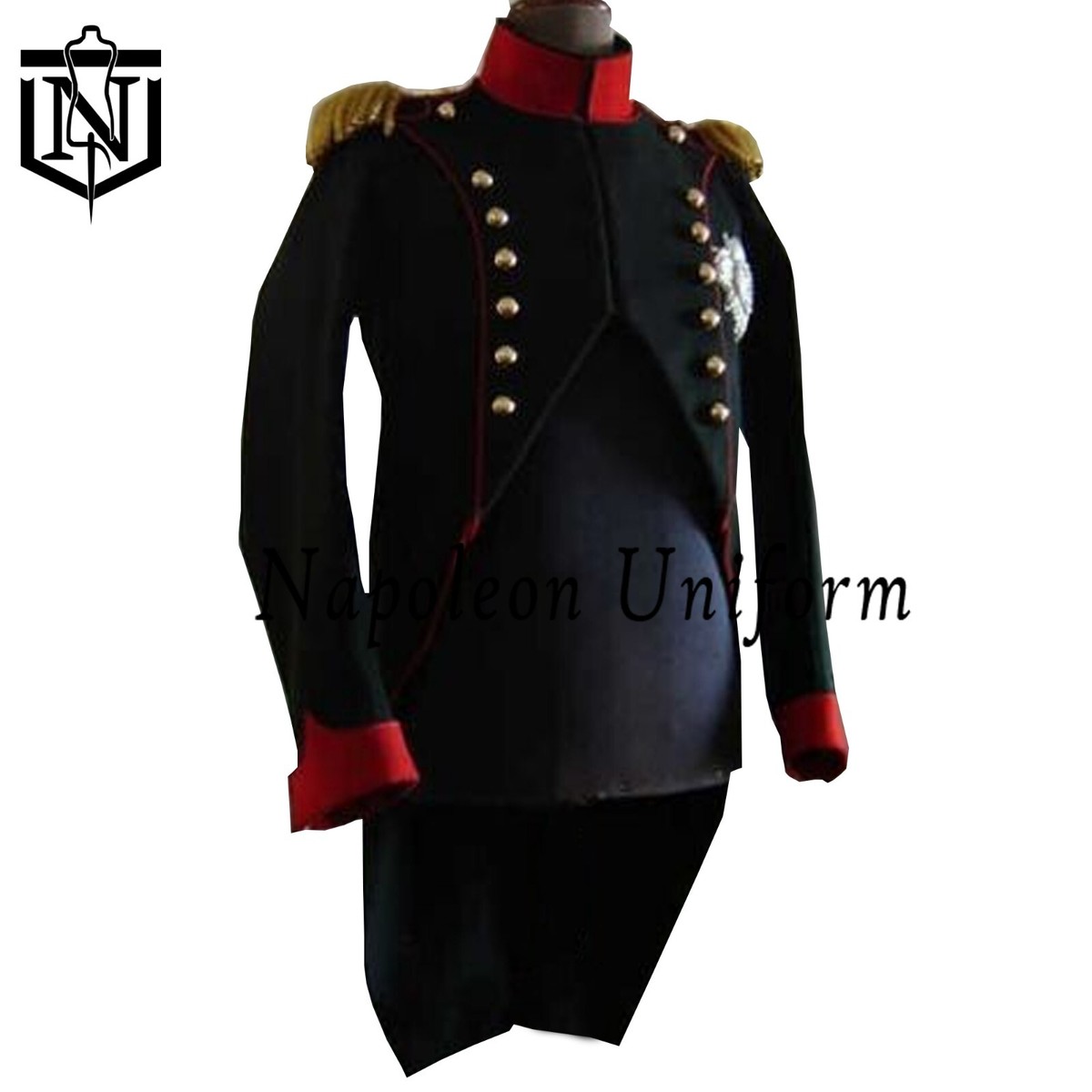New Men Black Military Napoleon's chasseur à pied habit coat