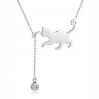 Fraise Kette Halskette Katze Tier Haustier Silber S925