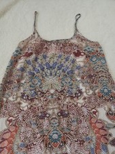 Paisley Print Sleeveless Slip Dress Women's Size S High Low Midi Soft Flowy Boho