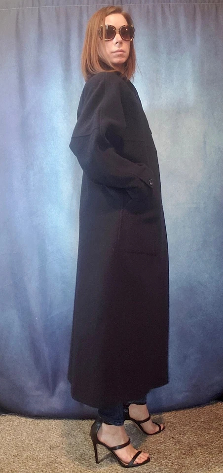 I. Magnin Womens Double Breasted Black/Dark Gray Long Dress/Coat Sz12? 100% Wool - Image 4 of 4