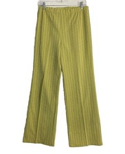 VTG 60s 70s Flared Pants Yellow Geometric Dot Women's 10 28 x 31 Poly Hippie