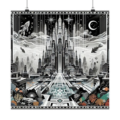 Matte Square Poster Wall Art Deco Atlantis Underwater City Ancient Civilization