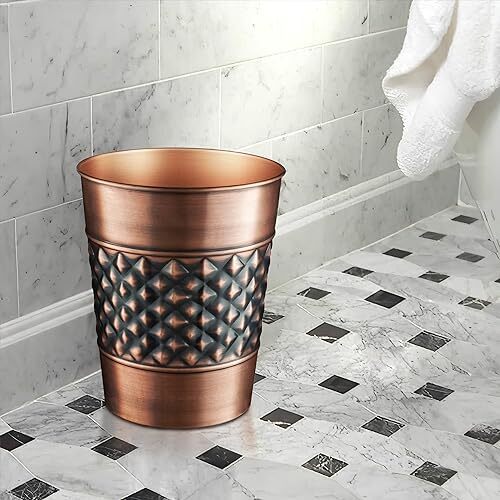 Metal Wastebasket Trash Can Handcrafted Geometric Bathroom Decor Copper ...