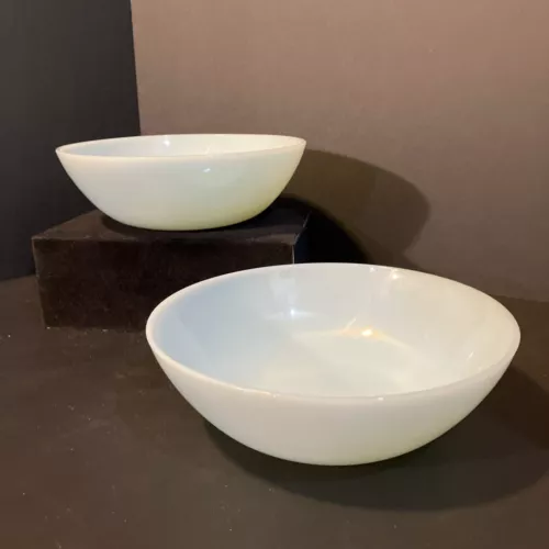 2 VINTAGE FIRE KING TURQUOISE DELPHITE BLUE 8" GLASS SERVING BOWLS