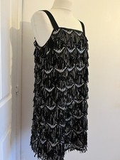 River Island Black Sequin Fringe Shift Dress Size 10