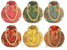 Indian Ethnic Potli Bag Women Bridal Clutch Party Purse Party Bag Blue Gold