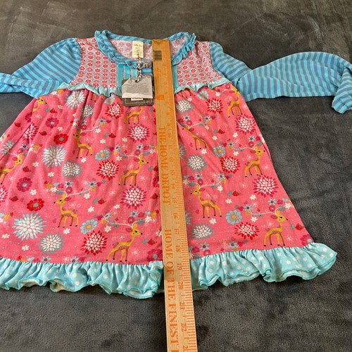 Matilda Jane Girls Dress Deer Floral Ruffle & Bottom Set Pink Blue Kids Size 12 - Picture 8 of 16