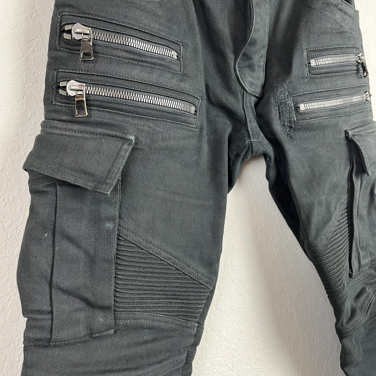 パンツ archive BALMAIN Biker Cargo Jeans BALMAIN Biker Jeans 30 Black Cargo Denim Pants Slim Fit Cotton