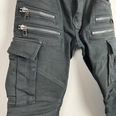 BALMAIN Biker Jeans 30 Black Cargo Denim Pants Slim Fit Cotton