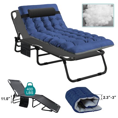 Adults Portable 4-Position Folding Camping Cot Bed Adjustable  Reclining Chaise